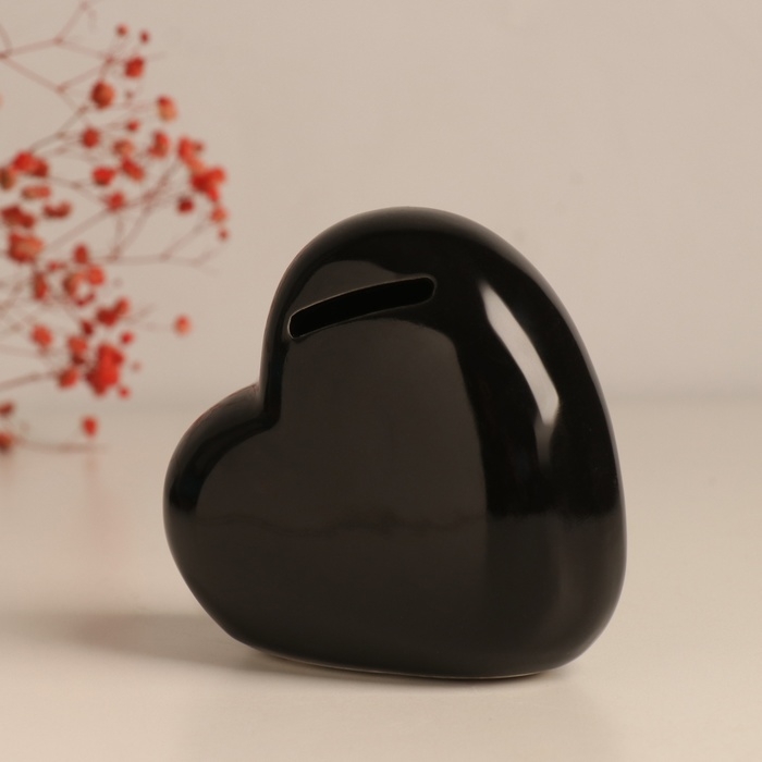 Копилка керамика "Сердце - Слушай своё сердце. Купи" чёрное с серебром 10.5х5х9,5 см