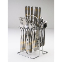 Набор столовых приборов из нержавеющей стали «Руно», 24 предмета, на подставке, цвет серебряный Набор столовых приборов из нержавеющей стали «Руно», 24 предмета, на подставке, цвет серебряный