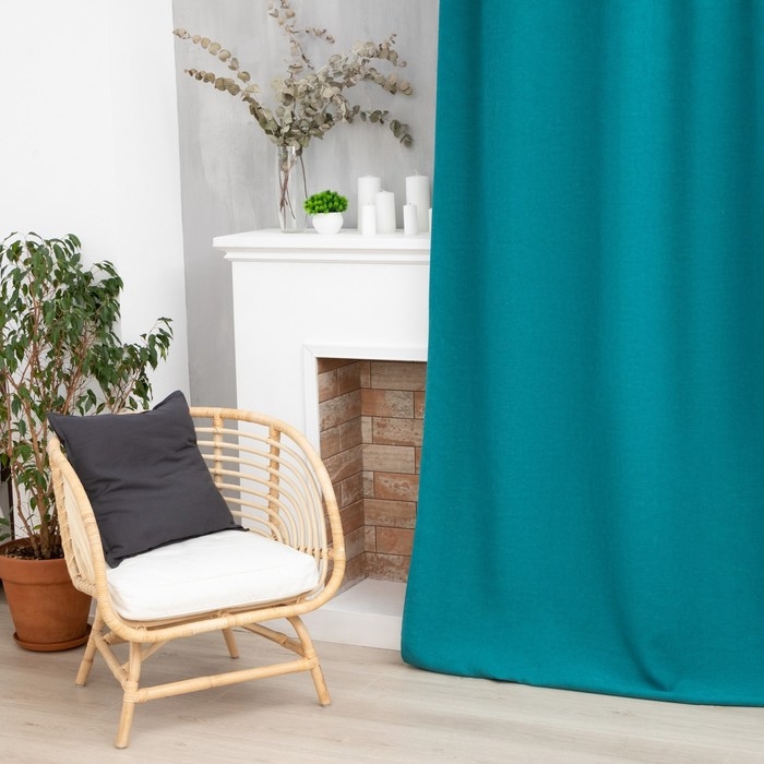 Штора портьерная Этель &laquo;Структурная&raquo;, цвет синий, на шторной ленте, 250х265 см, 100% п/э