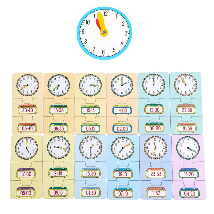 Игровой и обучающий набор «Изучаем время», пазлы, книга, часы, наклейки Игровой и обучающий набор «Изучаем время», пазлы, книга, часы, наклейки