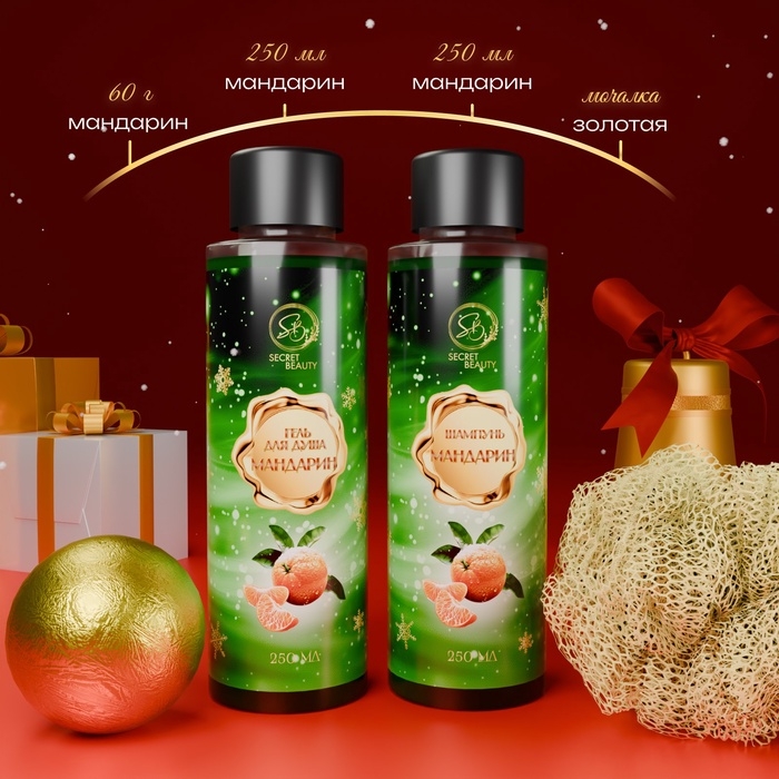 Новогодний подарочный набор косметики «Новогодний экспресс», с ароматом мандарина и корицы. Зеленая серия Новогодний подарочный набор косметики «Новогодний экспресс», с ароматом мандарина и корицы. Зеленая серия