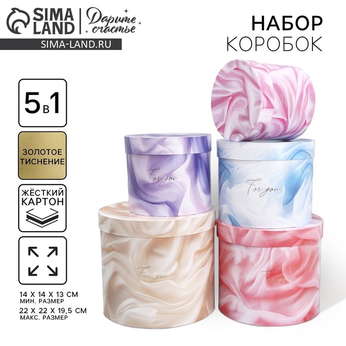 Набор шляпных коробок 5 в 1, упаковка подарочная, «Вуаль», 13 х 14 ‒ 19.5 х 22 см Набор шляпных коробок 5 в 1, упаковка подарочная, «Вуаль», 13 х 14 ‒ 19.5 х 22 см