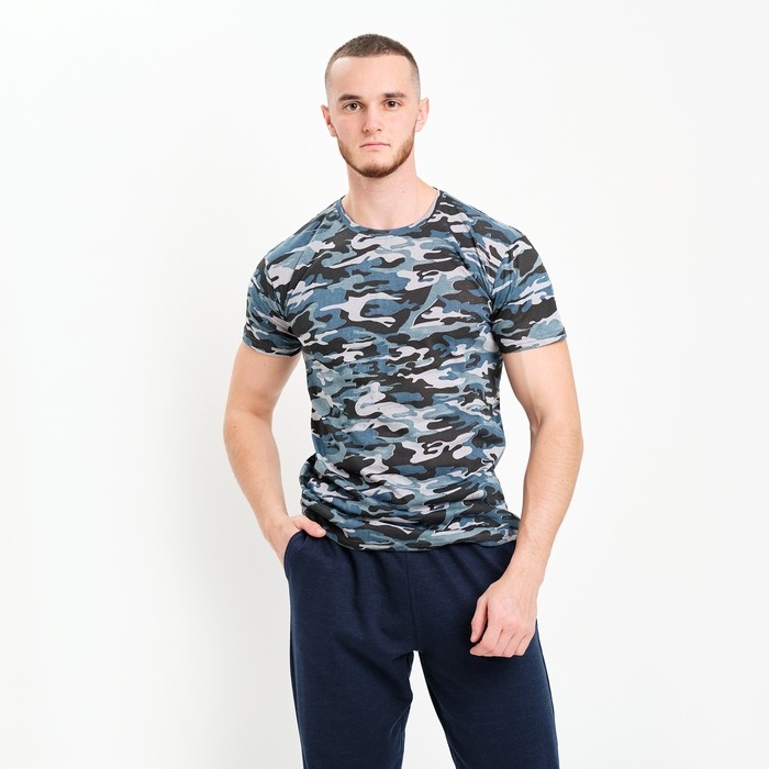 Футболка мужская камуфляж пятна, цвет серо-голубой, размер 46 Футболка мужская камуфляж пятна, цвет серо-голубой, размер 46