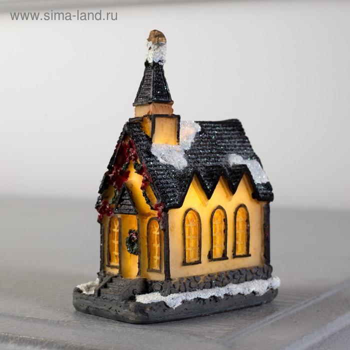 Светодиодная фигура &laquo;Дом с башней&raquo; 4.5&times; 8.5 &times; 6 см, керамика, батарейки AG13х2 ( в комплекте), свечение тёплое белое