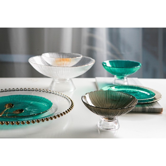 Ваза из стекла для фруктов &laquo;Фейерверк&raquo;, 1,4 л, 25&times;10 см, цвет изумрудный