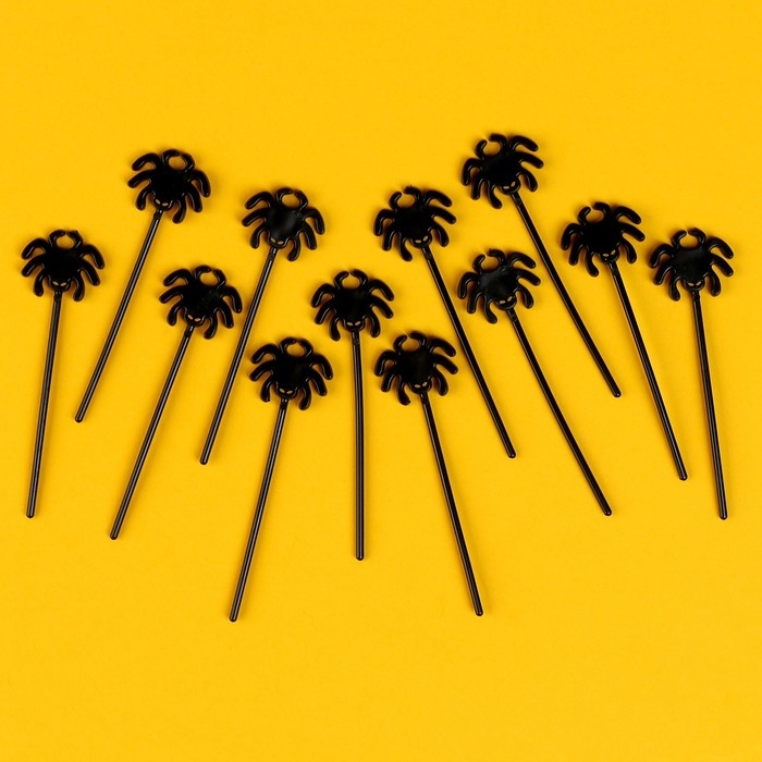 Шпажки &laquo;Паук&raquo;, в наборе 12 штук, цвет чёрный
