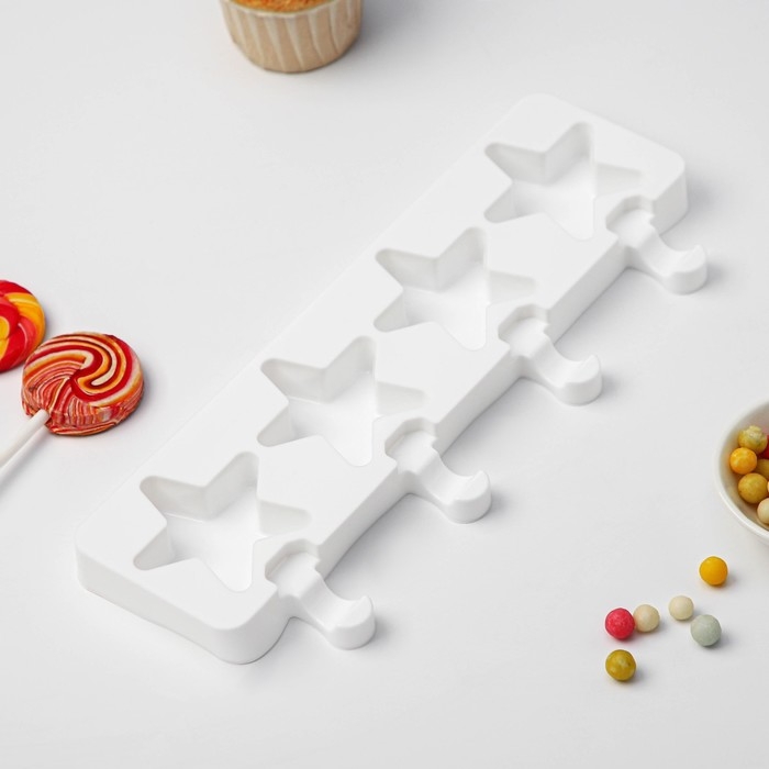 Форма для мороженого Доляна «Звезда», силикон, 28,5×10,5×2 см, 4 ячейки, цвет белый Форма для мороженого Доляна «Звезда», силикон, 28,5×10,5×2 см, 4 ячейки, цвет белый