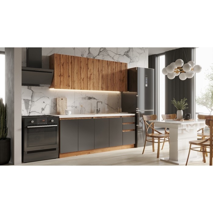 Кухонный гарнитур Венера 2000, Дуб вотан/Графит софт Кухонный гарнитур Венера 2000, Дуб вотан/Графит софт