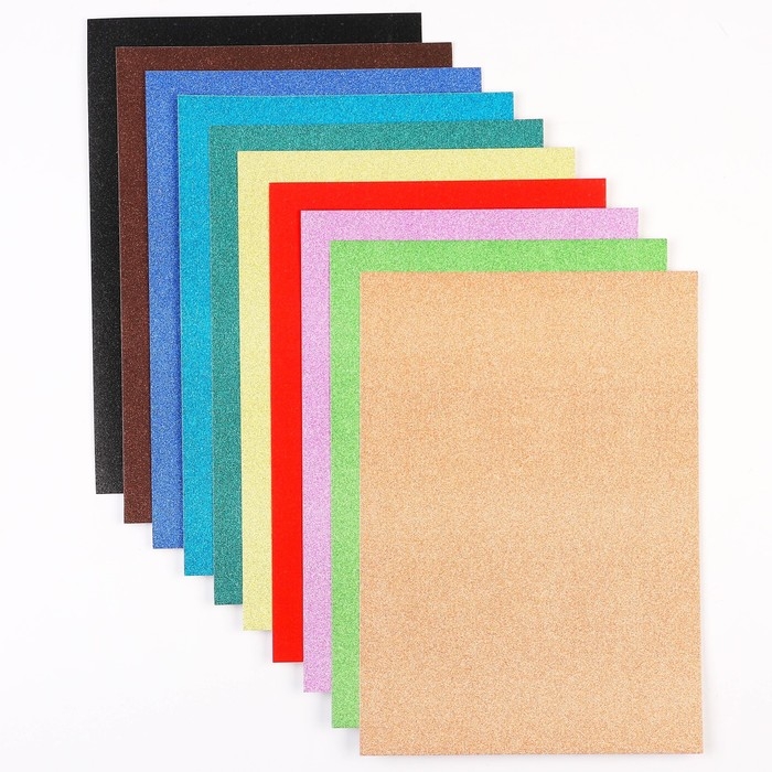 Картон цветной с блёстками, А4, 10 листов, 10 цветов, немелованный, односторонний, в пакете, 250 г/м&sup2;, Щенячий патруль