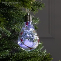 Ёлочный шар &laquo;Ветка ели&raquo;, батарейки, 5 LED, свечение белое