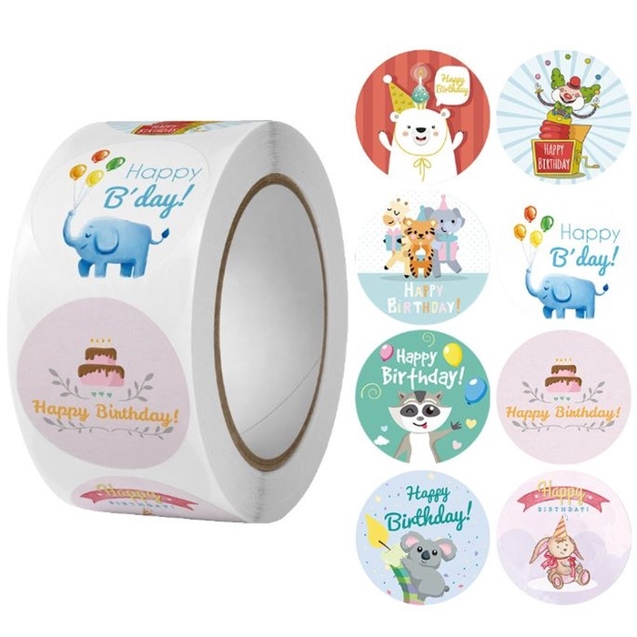 Наклейка бумага Наклейка бумага "Зверята. праздник" d=2,5 см 500 шт в рулоне 3х6,5х6,5 см