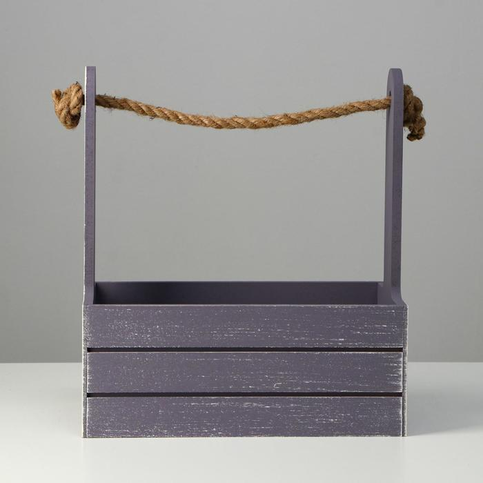 Кашпо деревянное 25.5&times;15&times;30 см "Прованс", ручка канат, серый графит