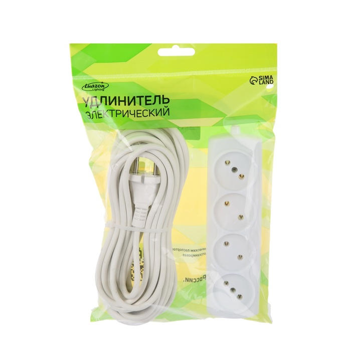 Удлинитель Luazon Lighting ECO, 4 розетки, 10 м, 10 А, 2200 Вт, ПВС 2х0.75 мм2,без з/к,белый Удлинитель Luazon Lighting ECO, 4 розетки, 10 м, 10 А, 2200 Вт, ПВС 2х0.75 мм2,без з/к,белый