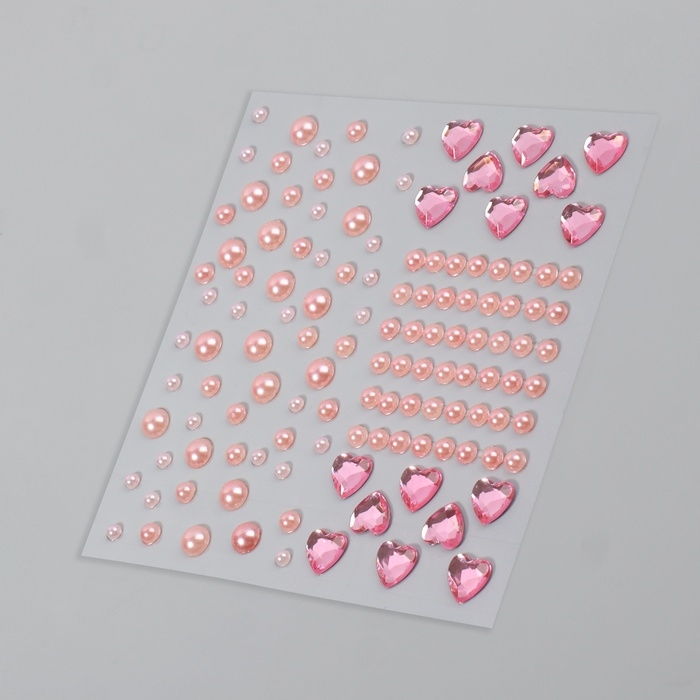 Стразы и жемчуг самоклеящиеся «Ассорти», фигурные, 153 шт на листе, цвет розовый Стразы и жемчуг самоклеящиеся «Ассорти», фигурные, 153 шт на листе, цвет розовый