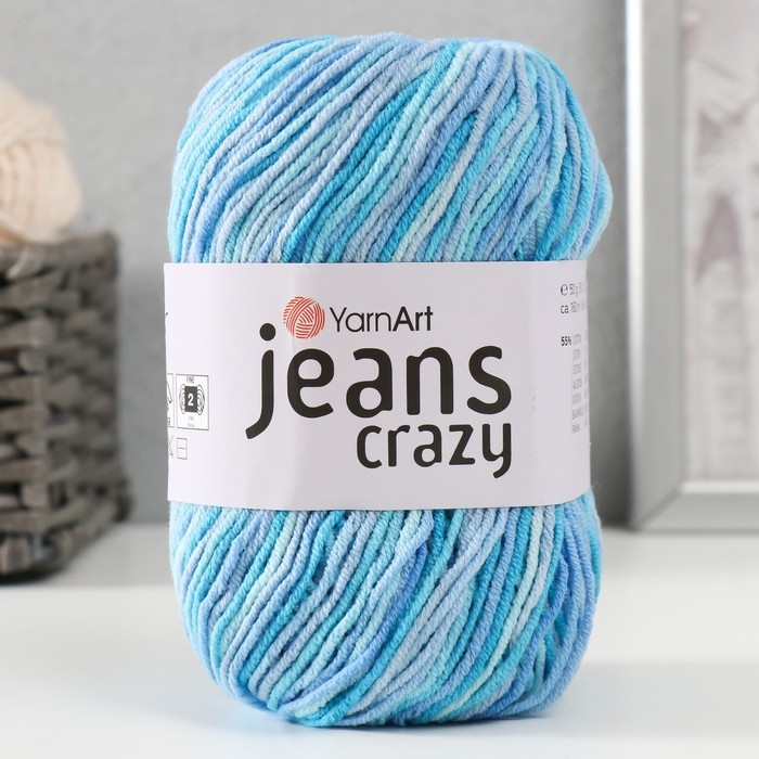 Пряжа Пряжа "Jeans crazy" 55% хлопок, 45% акрил 160м/50гр (8212 голубой-серый)