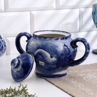 Сахарница "Уют", сюжет, 14 х 14 см, гжель Сахарница "Уют", сюжет, 14 х 14 см, гжель