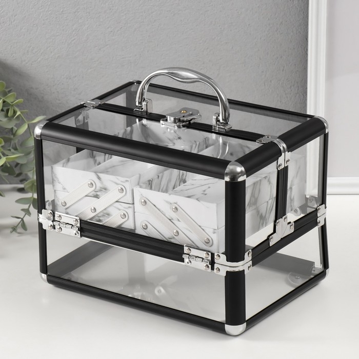 Шкатулка пластик металлокаркас Шкатулка пластик металлокаркас "Чёрная матовая" 18х25х18 см