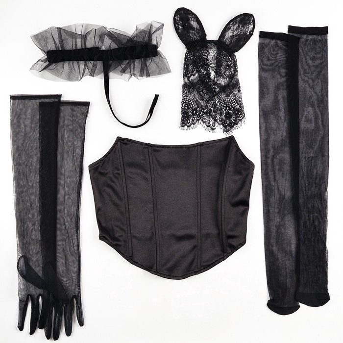 Карнавальный набор &laquo;Изящная кошечка&raquo;: ободок, корсет, чокер, перчатки, чулки, р-р 42-46, цвет чёрный