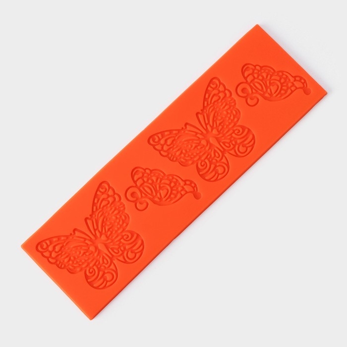 Коврик для айсинга Доляна &laquo;Бабочки&raquo;, силикон, 19&times;6 см, цвет оранжевый