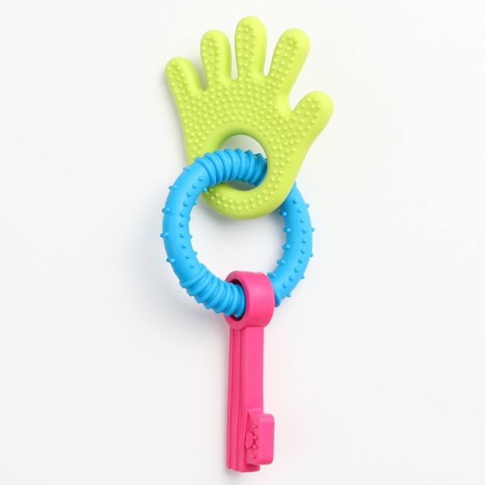 Игрушка жевательная Игрушка жевательная "Всегда вместе!", TPR, 18,5 см, ладошка/круг/ключ