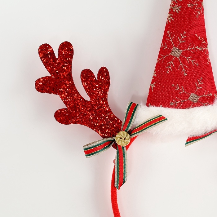 Карнавальный ободок новогодниий для волос детский &laquo;Колпак с рожками&raquo;, красный