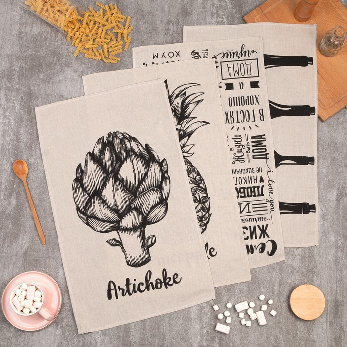 Набор кухонных полотенец Доляна &laquo;Семейное счастье&raquo; 35х60см-4шт, 100% хл