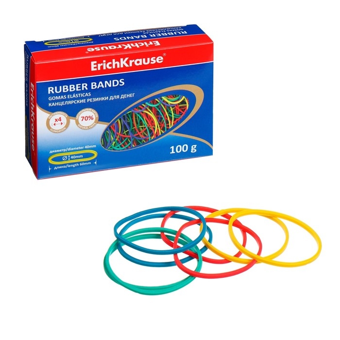 Банковская резинка, 100 г, ErichKrause, диаметр 40 мм, длина 60 мм, в коробке-деспенсере, микс Банковская резинка, 100 г, ErichKrause, диаметр 40 мм, длина 60 мм, в коробке-деспенсере, микс