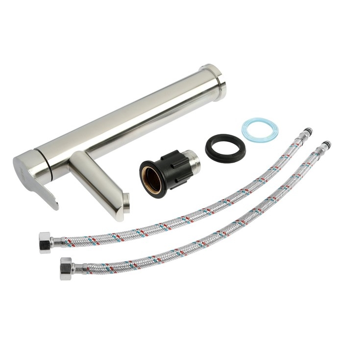 Смеситель для раковины ZEIN ZS 20104, картридж керамика 35 мм, высокий, нерж. сталь, сатин Смеситель для раковины ZEIN ZS 20104, картридж керамика 35 мм, высокий, нерж. сталь, сатин