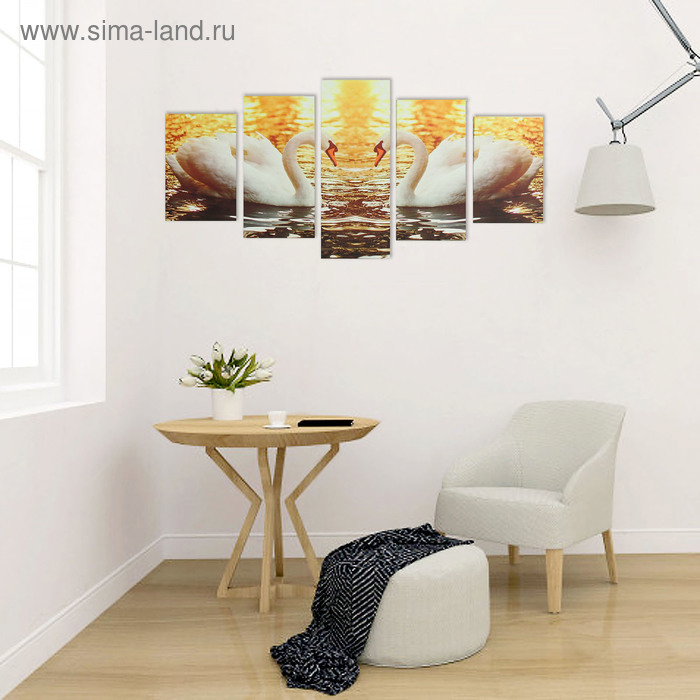 Картина модульная на подрамнике "Лебеди" 2-20х30; 2-20х40; 1-20х50, 50*110 см
