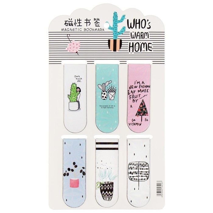 Набор магнитных закладок для книг Calligrata 6 штук, Набор магнитных закладок для книг Calligrata 6 штук, "Растения", МИКС