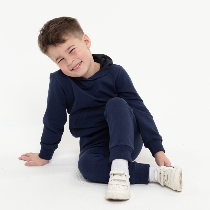 Костюм для мальчика (толстовка/брюки), цвет тёмно-синий, рост 98