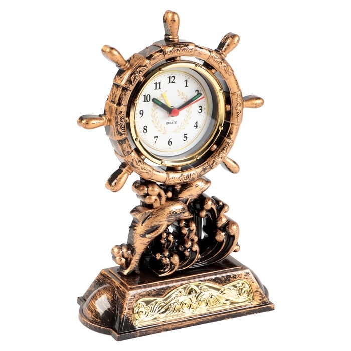 Часы - будильник настольные Часы - будильник настольные "Штурвал", дискретный ход, циферблат d-7 см, 15 х 22.5 см, АА