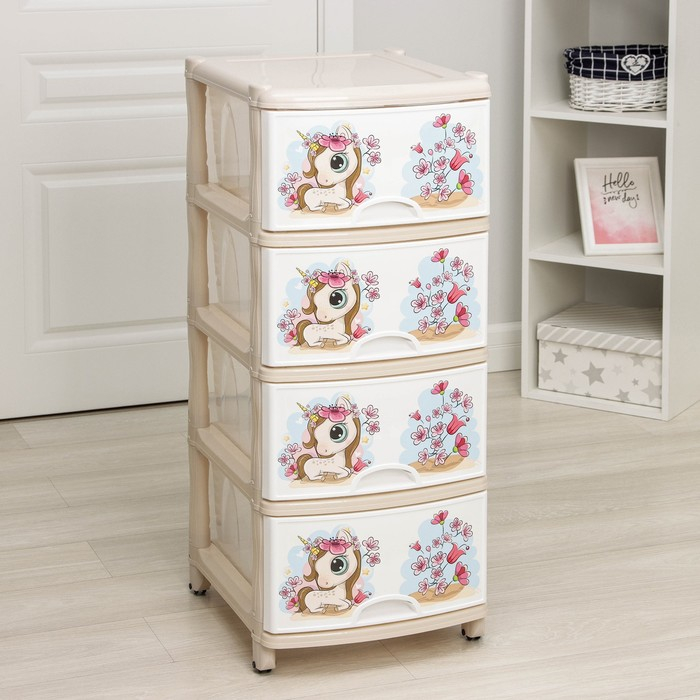 Комод 4-х секционный на колесиках &laquo;Сказочное королевство&raquo;, цвет и рисунок МИКС