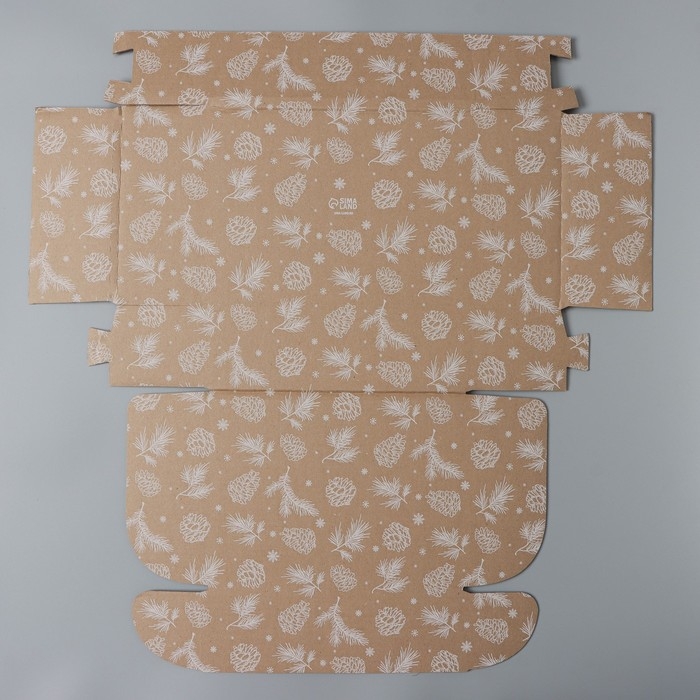 Коробка новогодняя складная &laquo;Шишки&raquo;, бурый, 27 х 21 х 9 см, Новый год