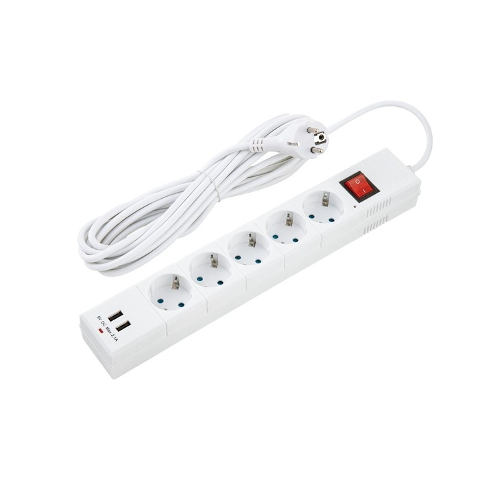 Сетевой фильтр duwi, 5 розеток, 5 м, 10 А, ПВС 3х0.75 мм2, с з/к, 2 USB, со шторками, белый Сетевой фильтр duwi, 5 розеток, 5 м, 10 А, ПВС 3х0.75 мм2, с з/к, 2 USB, со шторками, белый
