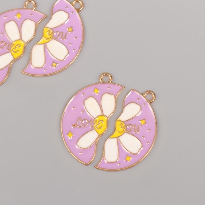 Декор для творчества металл, эмаль Декор для творчества металл, эмаль "Ромашка - половинки" набор 2 шт 2,8х2,7 см