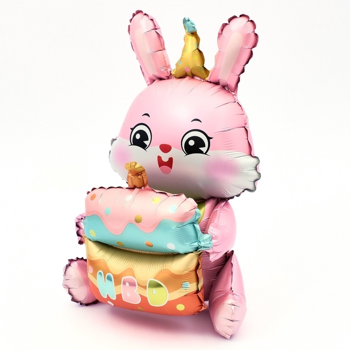 Шар фольгированный 37" &laquo;Зайка с тортом&raquo;, цвет розовый