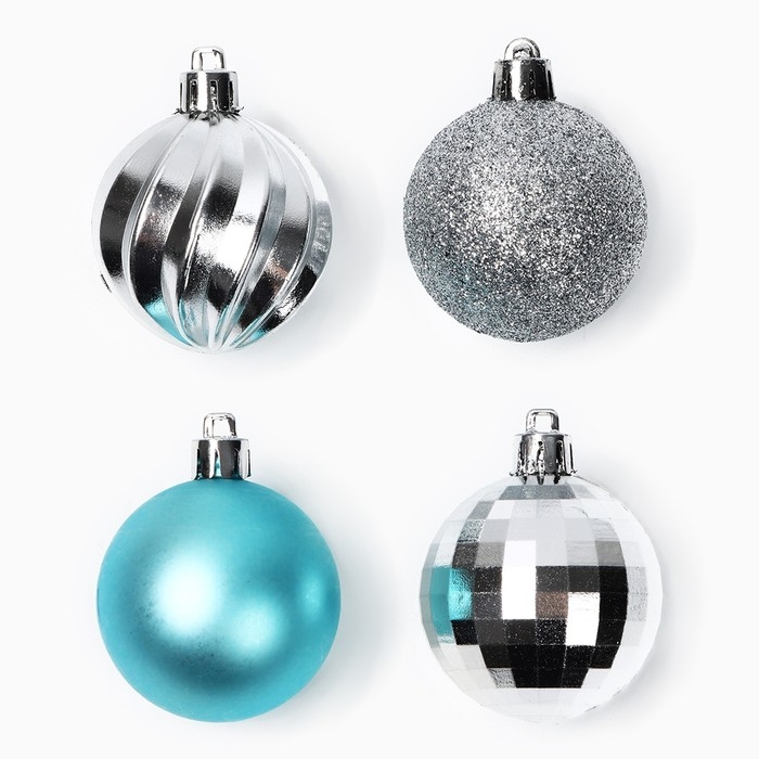Новогодние шары ёлочные, на Новый год, d=5 см, 10 шт., цвет бирюзовый и серебристый