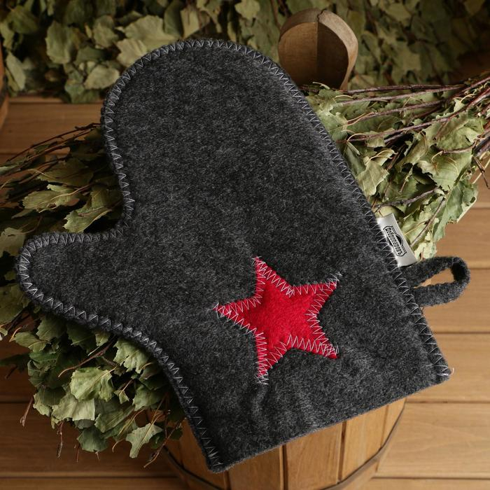 Набор для бани Набор для бани "Буденовец" серый: шапка, коврик, рукавица