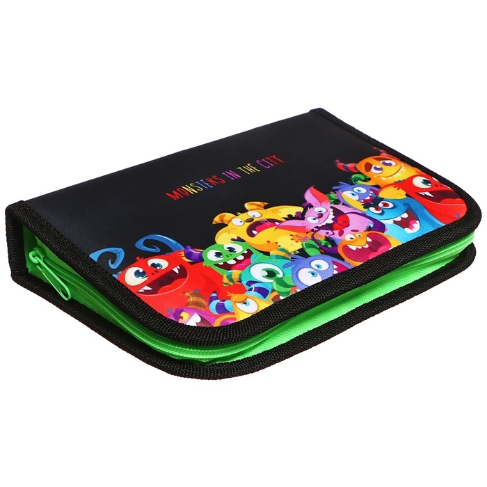 Пенал 3 секции, вкладка внутри, 140 х 210 х 40 мм, тканевый, Calligrata TOP Block Пенал 3 секции, вкладка внутри, 140 х 210 х 40 мм, тканевый, Calligrata TOP Block "Монстрики"