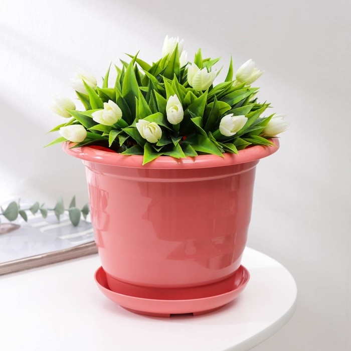 Горшок для цветов с поддоном Доляна &laquo;Арена&raquo;, 2 л, цвет коралловый