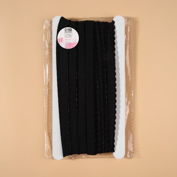 Резинка становая, с ажурным краем, 10 мм, 10 &plusmn; 0,5 м, цвет чёрный