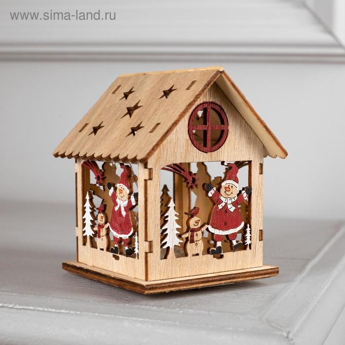 Ёлочная игрушка &laquo;Домик со снеговиком&raquo;, от батареек, свечение тёплое белое