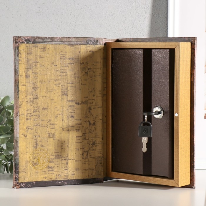 Сейф-книга дерево, кожзам, зеркало "Полёт на воздушном шаре" 24х16х5 см