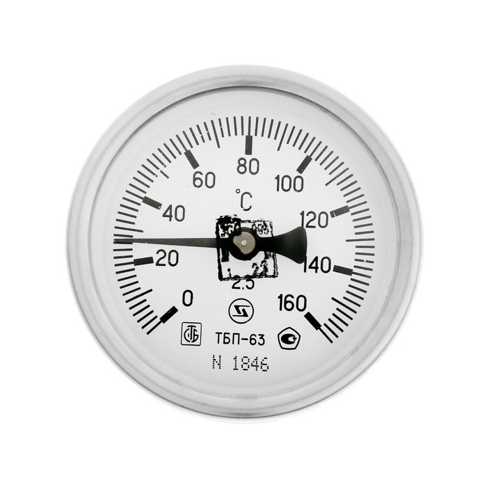 Термометр биметаллический, 160&deg;C, с погружной гильзой 60 мм