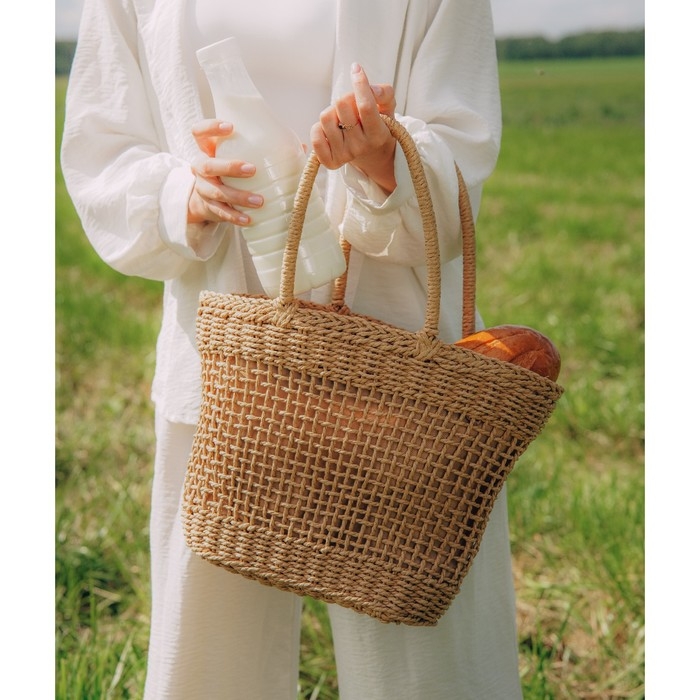 Сумка женская SL Home, ручное плетение, хлопок, длина ручек 18,5 см, 40&times;27 см