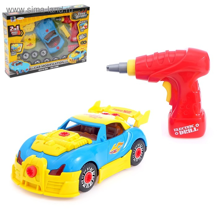 Конструктор &laquo;Cуперкар&raquo;, 2 в 1, с электрическим шуруповёртом и обвесами, 30 деталей