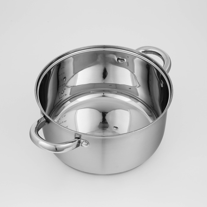 Кастрюля из нержавеющей стали Доляна &laquo;Гретте&raquo;, 4,2 л, d=22 см, с крышкой, капсульное дно, индукция