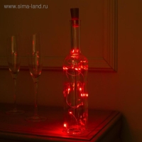 Гирлянда &laquo;Нить&raquo; 1 м роса с пробкой, IP20, серебристая нить, 10 LED, батарейки LR44х3 (в комплекте), свечение красное