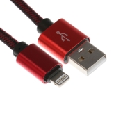 Кабель Lightning - USB, 2.1 А, оплётка нейлон, 2 метра, красный Кабель Lightning - USB, 2.1 А, оплётка нейлон, 2 метра, красный